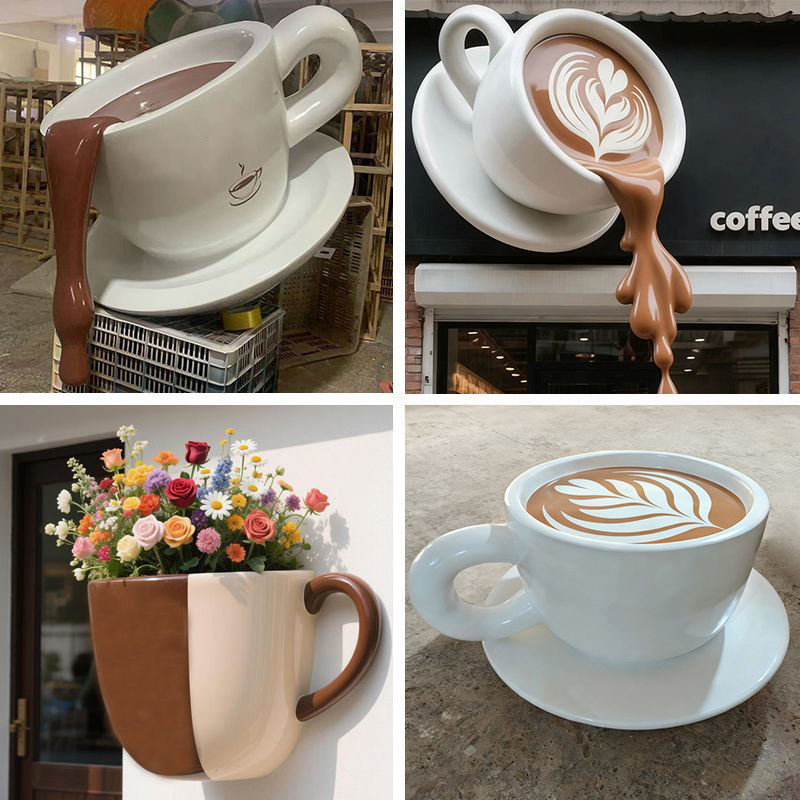 Floating Pouring Coffee Cup Sculpture for Coffee Shop Displays