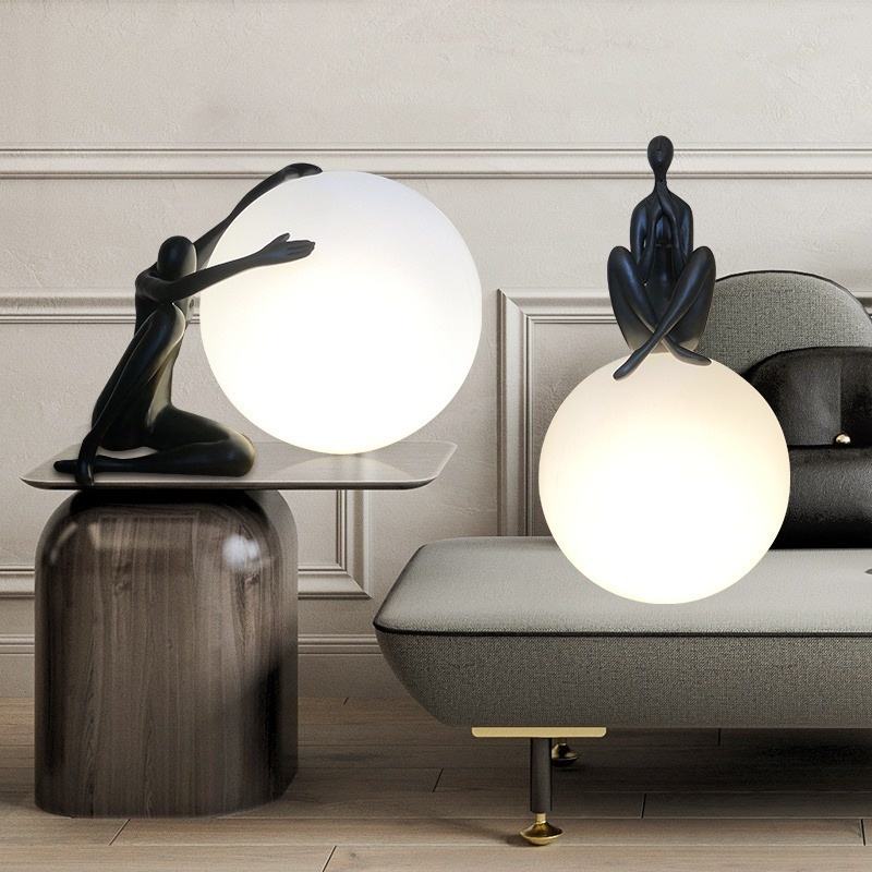 Black Human Figure Fiberglass Sculptural Lamp-Sculptural Floor Lamp-OVERSCALE ART