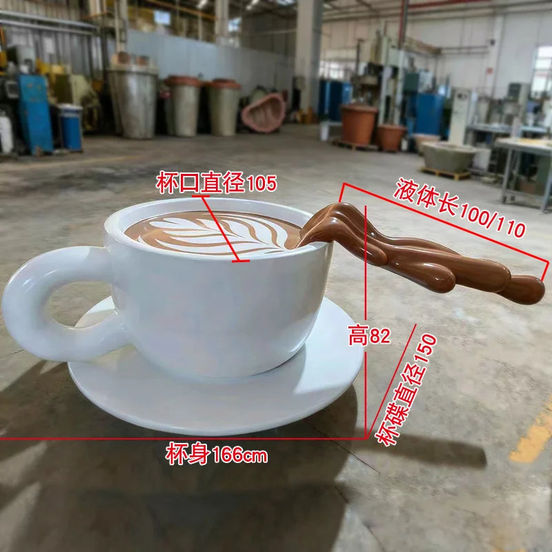 Floating Pouring Coffee Cup Sculpture for Coffee Shop Displays