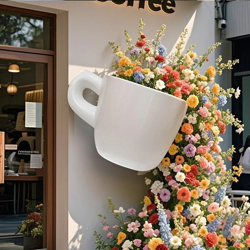 Floating Pouring Coffee Cup Sculpture for Coffee Shop Displays