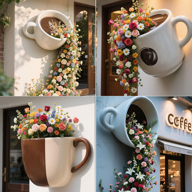 Floating Pouring Coffee Cup Sculpture for Coffee Shop Displays