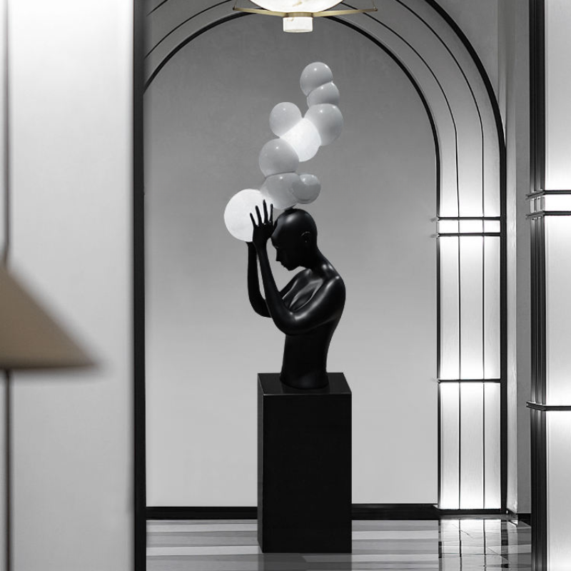 Fiberglass Figure Floor Lamp with Abstract Ball LED-Sculptural Floor Lamp-OVERSCALE ART