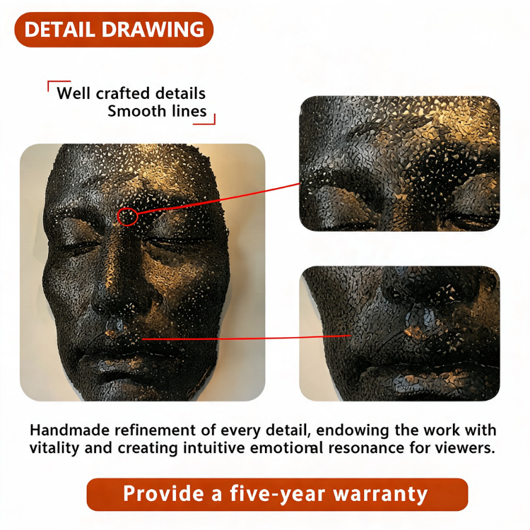 Bronze Metal Art Human Face Landscape Sculpture Wall Carving