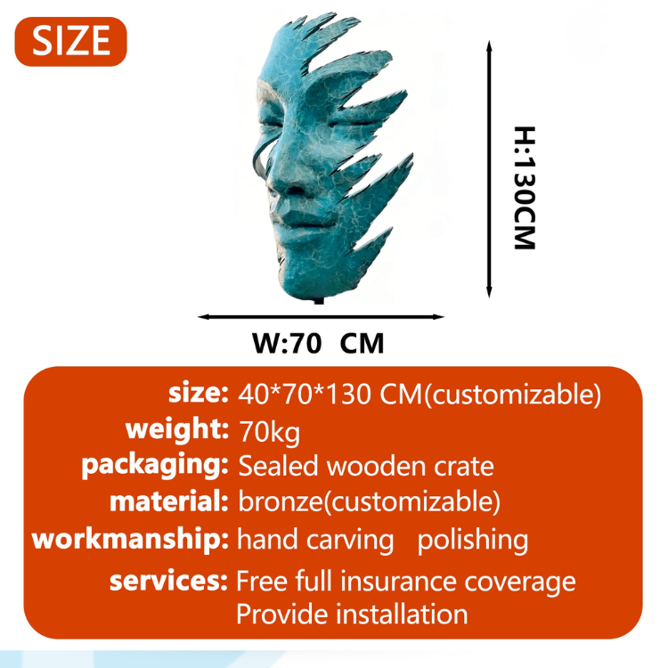 Abstract Metal Bronze Cast Female Face Sculpture for Public Spaces