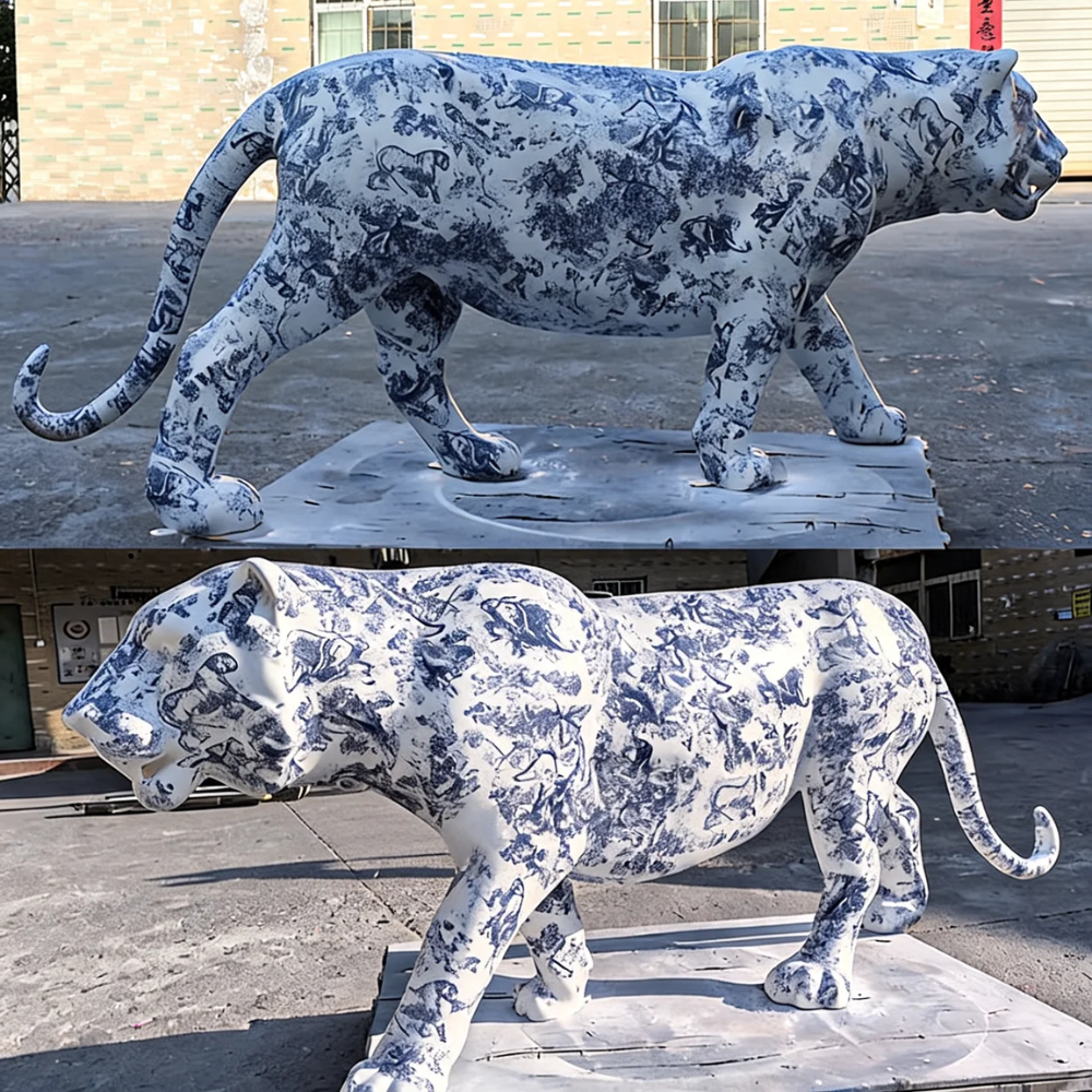 Contemporary Chinoiserie Art FRP Tiger Floor Sculpture