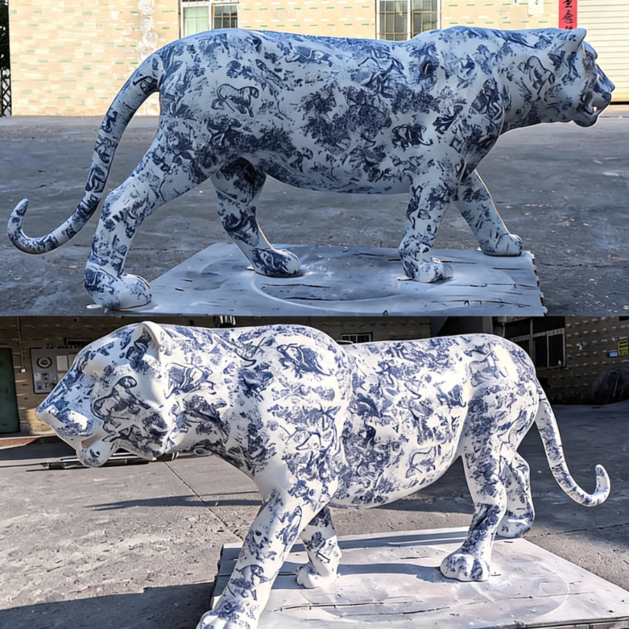 Contemporary Chinoiserie Art FRP Tiger Floor Sculpture