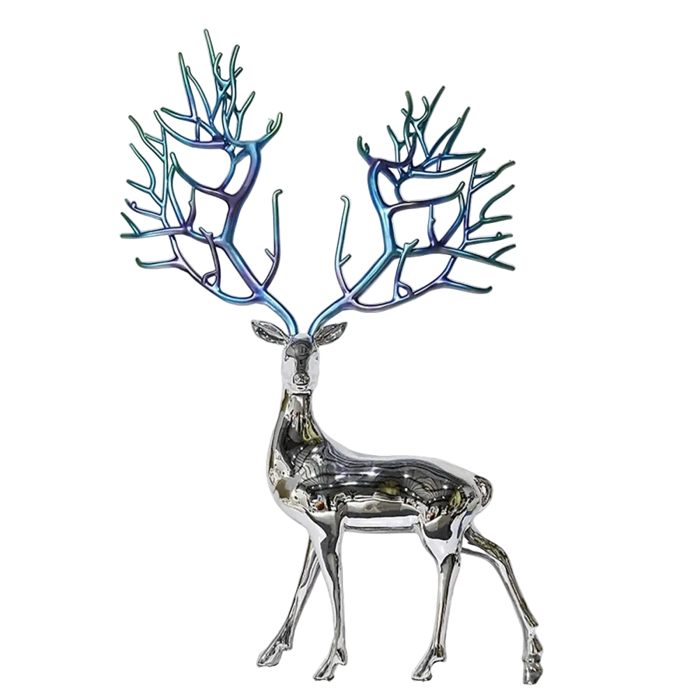Life-Size Antler Deer Floor Sculpture with Gradient Finish