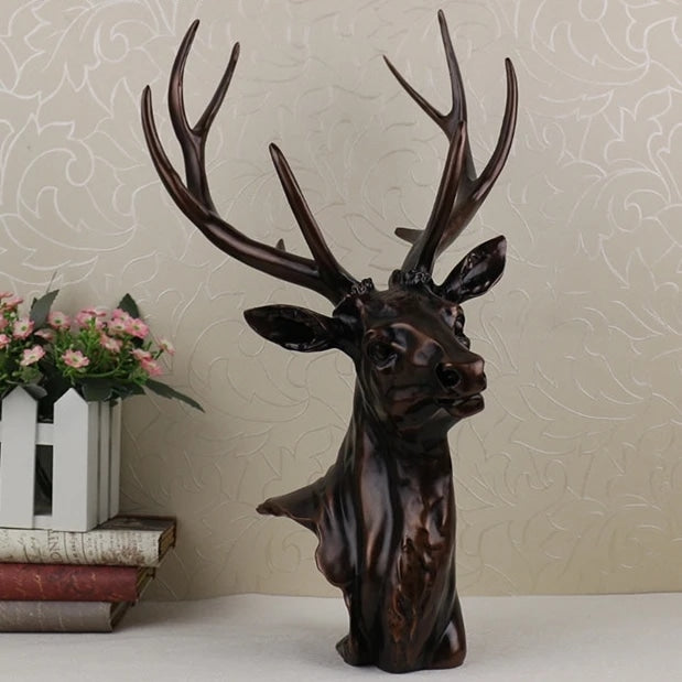 Bronze Deer Head Statue Resin Sculpture Life Size Accent