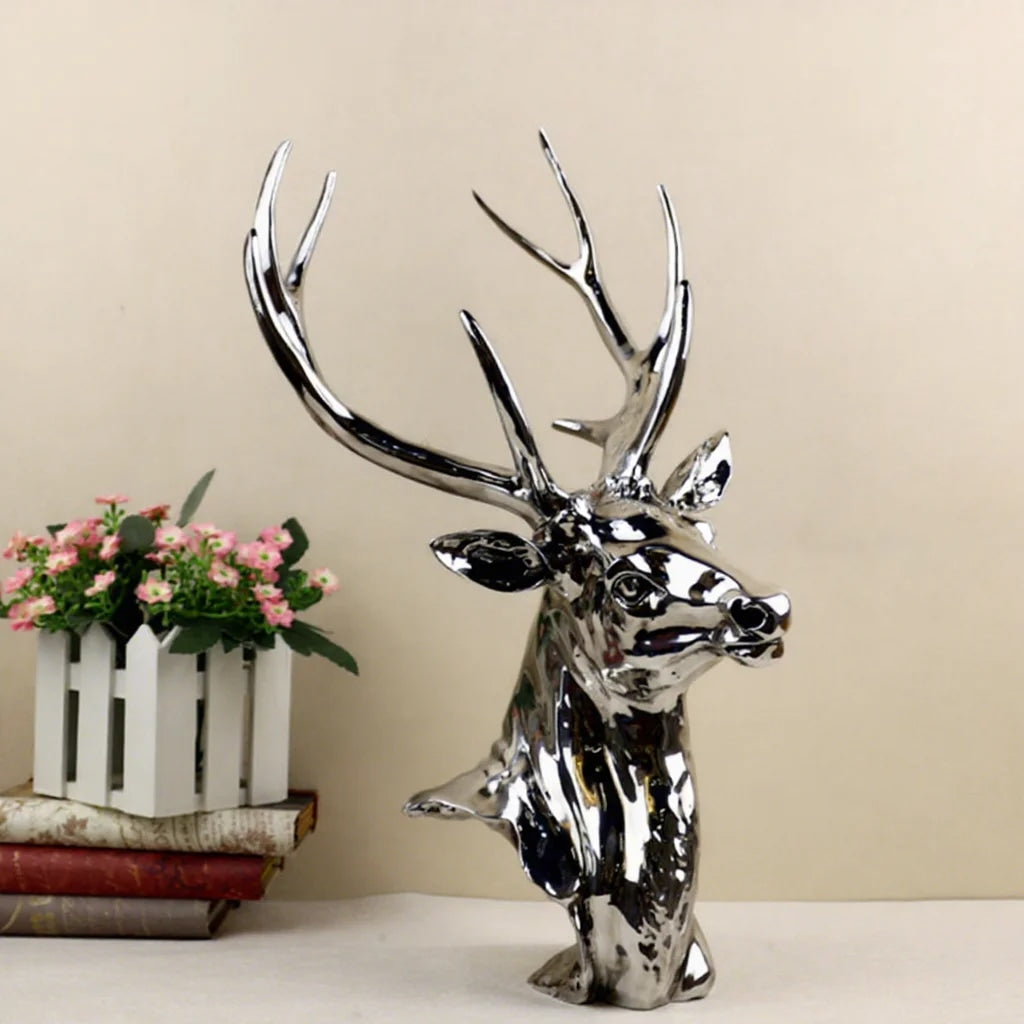 Bronze Deer Head Statue Resin Sculpture Life Size Accent