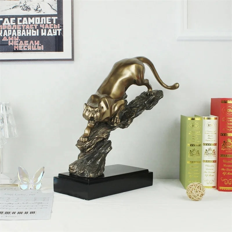 Copper Panther Animal Statue Metal Carved Figurine