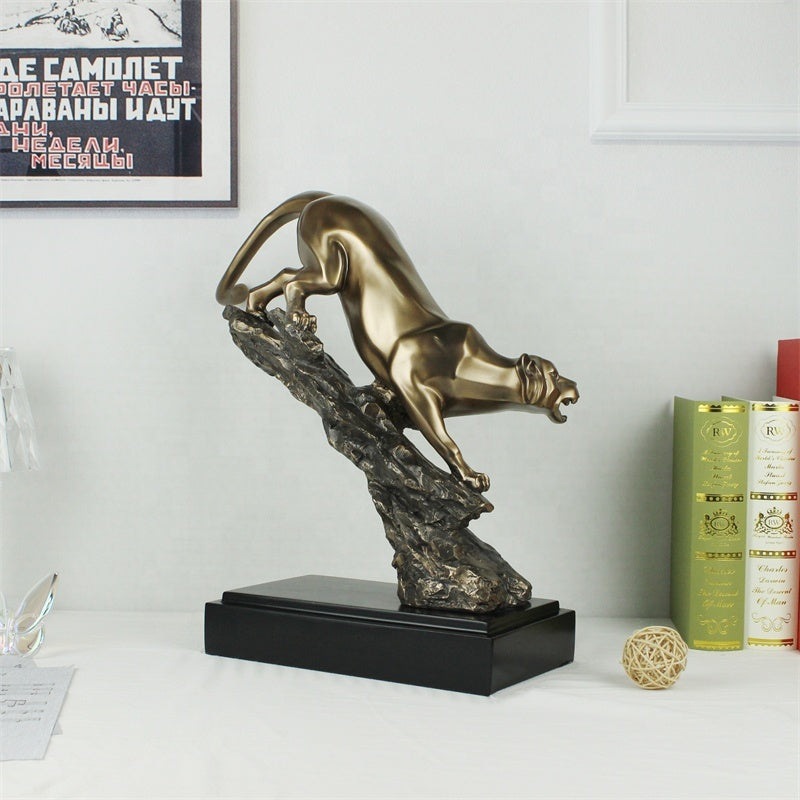 Copper Panther Animal Statue Metal Carved Figurine