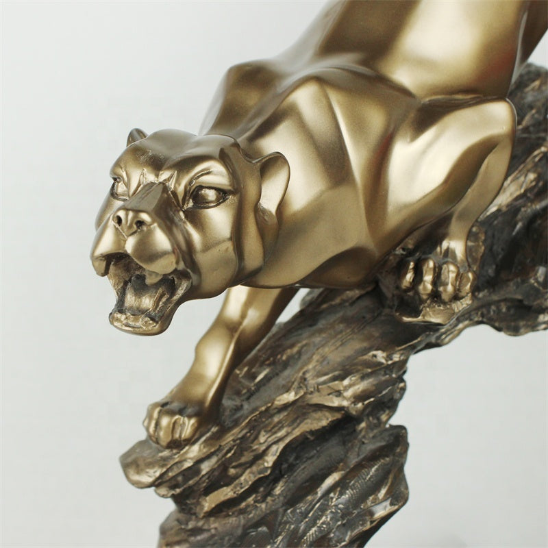 Copper Panther Animal Statue Metal Carved Figurine