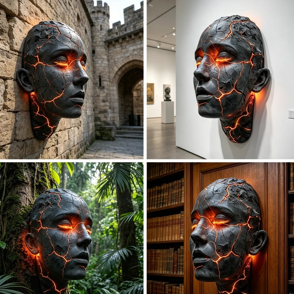 Creative Fiberglass Face Sculpture Wall Art with LED Lighting