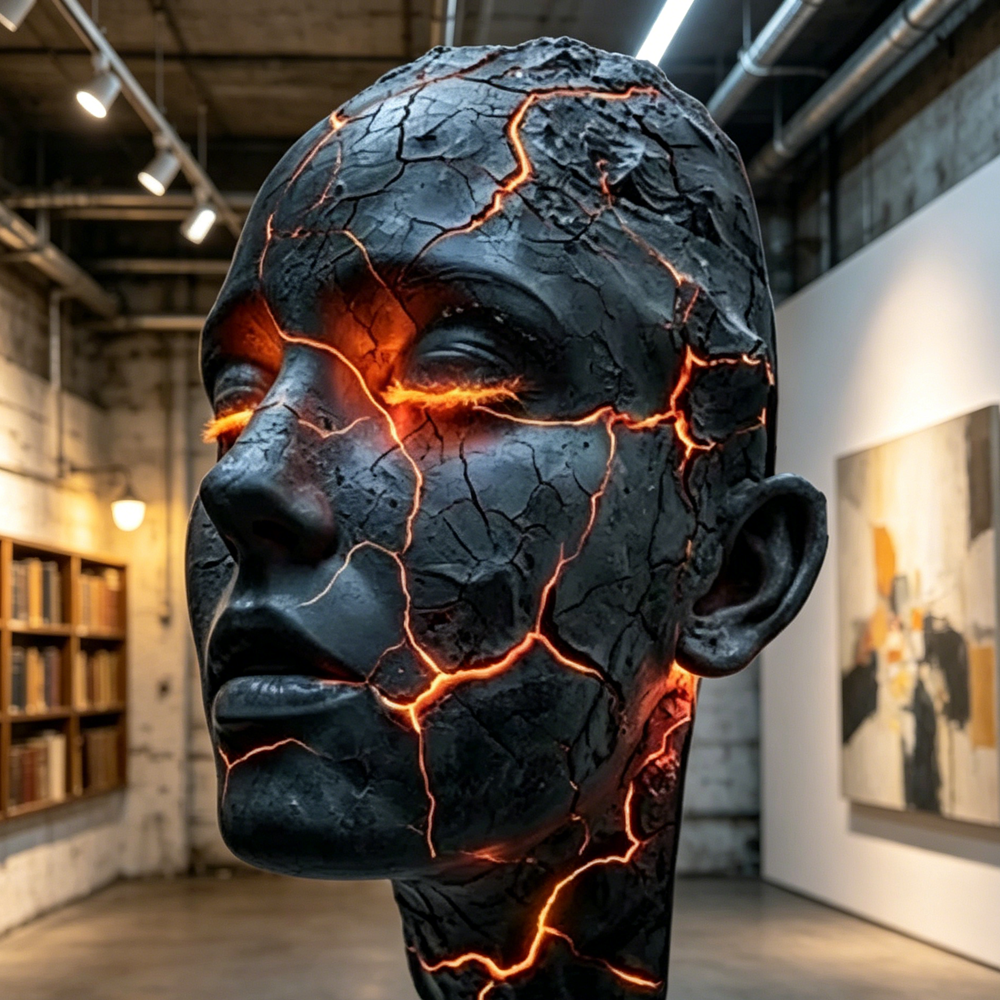 Creative Fiberglass Face Sculpture Wall Art with LED Lighting