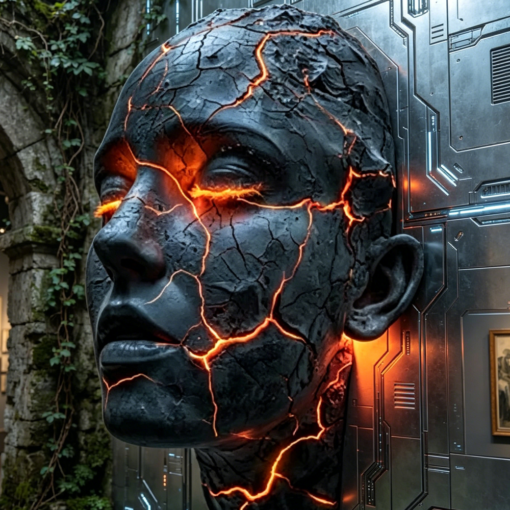 Creative Fiberglass Face Sculpture Wall Art with LED Lighting