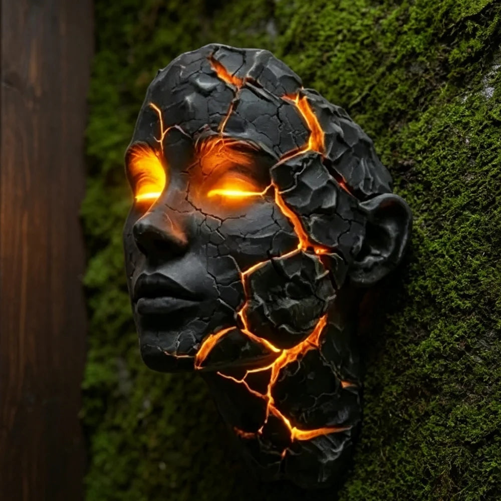 Creative Fiberglass Face Sculpture Wall Art with LED Lighting