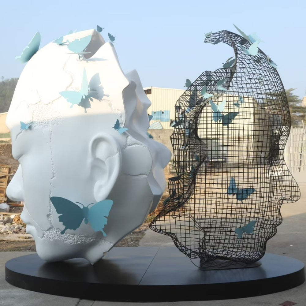 Dual Form Fiberglass Figure Sculpture with Cracked Head-Decorative Sculpture-OVERSCALE ART
