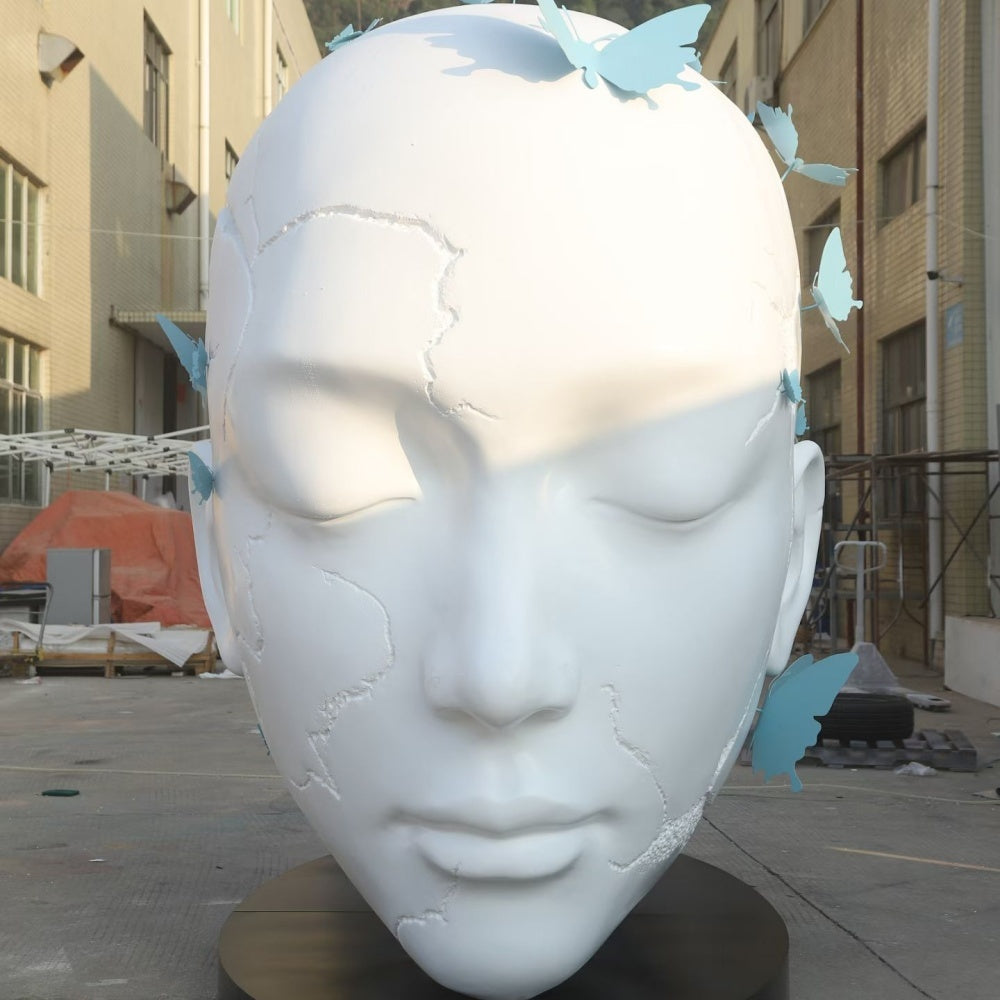 Dual Form Fiberglass Figure Sculpture with Cracked Head-Decorative Sculpture-OVERSCALE ART