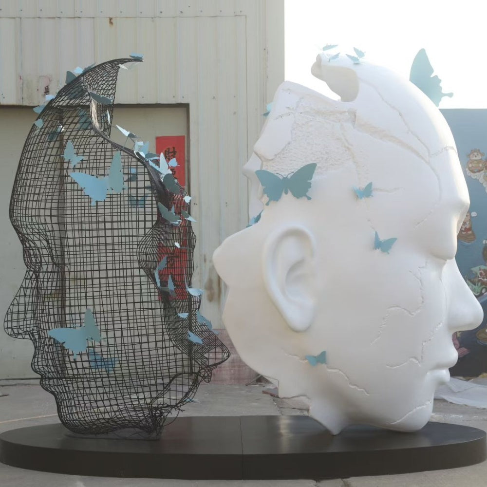 Dual Form Fiberglass Figure Sculpture with Cracked Head-Decorative Sculpture-OVERSCALE ART