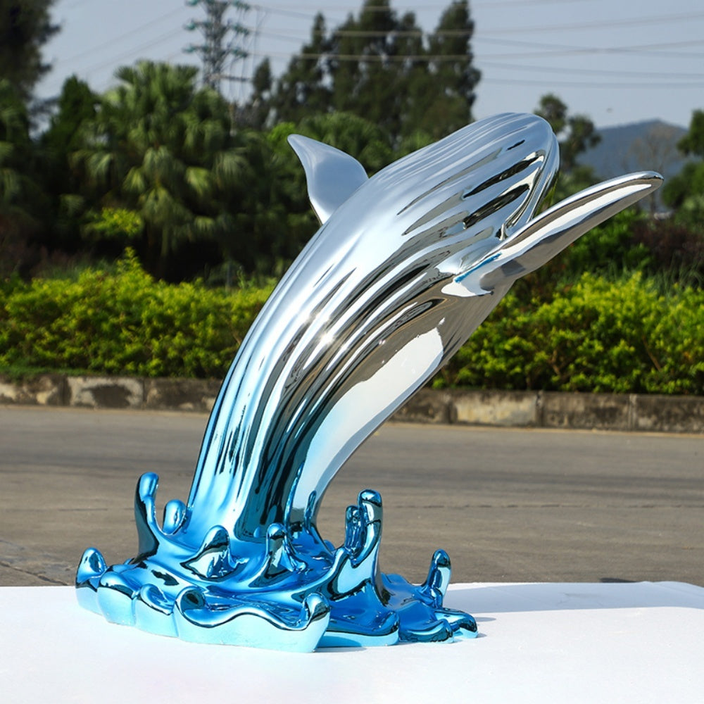 Dynamic Breaching Whale Sculpture Reflective Metal Art Object