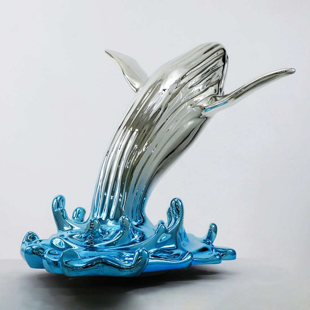 Dynamic Breaching Whale Sculpture Reflective Metal Art Object