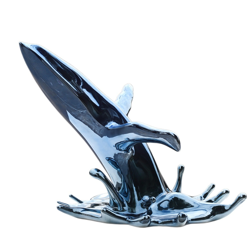 Dynamic Breaching Whale Sculpture Reflective Metal Art Object