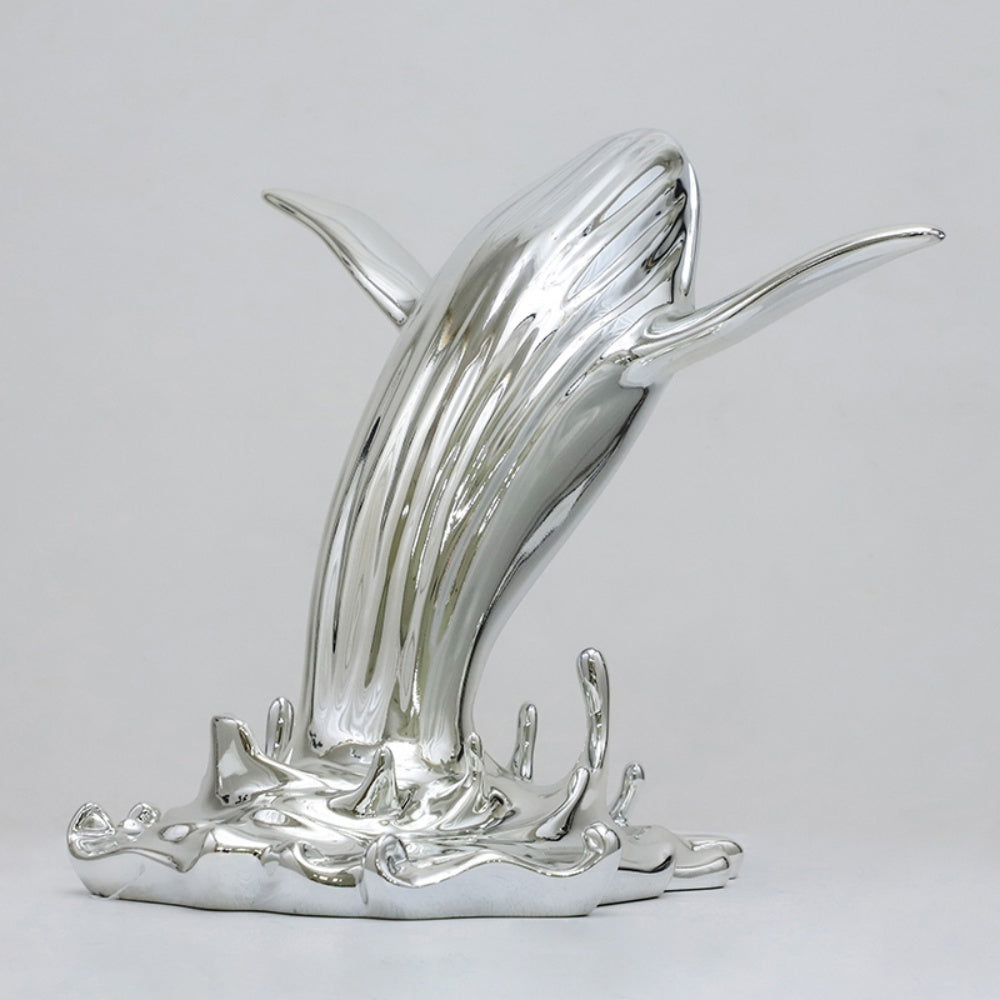 Dynamic Breaching Whale Sculpture Reflective Metal Art Object