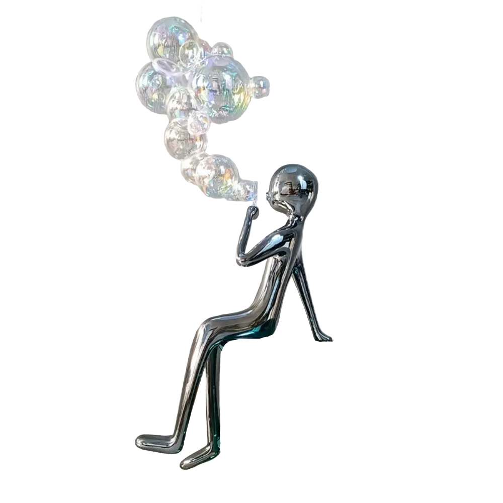 Iridescent Fiberglass Bubble Figure Floor Sculpture