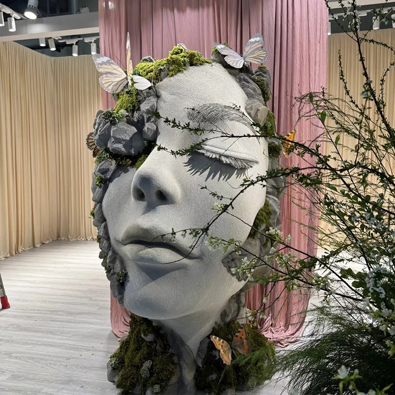 Foam Giant Female Face Head Sculpture for Bar Decor