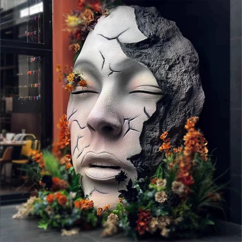 Foam Giant Female Face Head Sculpture for Bar Decor