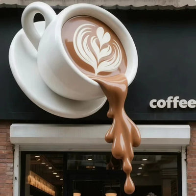 Giant Coffee Cup Wall Sculpture – Resin Fiberglass Mug for Coffee Shop Interiors