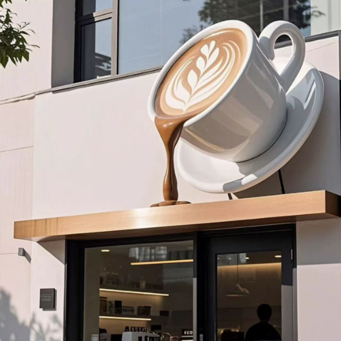 Giant Coffee Cup Wall Sculpture – Resin Fiberglass Mug for Coffee Shop Interiors