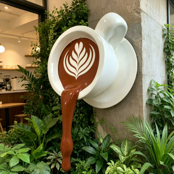 Giant Coffee Cup Wall Sculpture – Resin Fiberglass Mug for Coffee Shop Interiors