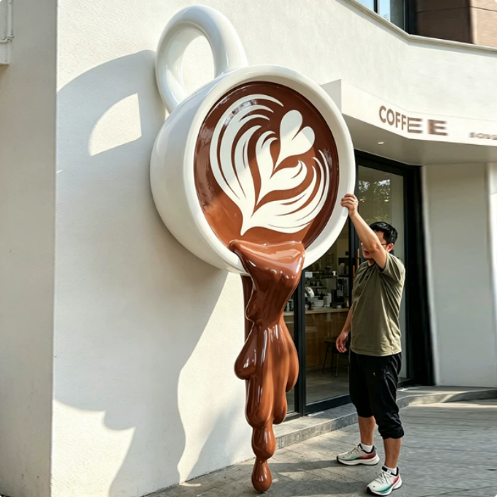 Giant Coffee Cup Wall Sculpture – Resin Fiberglass Mug for Coffee Shop Interiors
