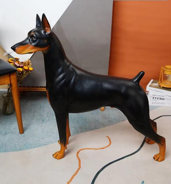 Hand Drawn Doberman Inu Resin Sculpture Dog Statue