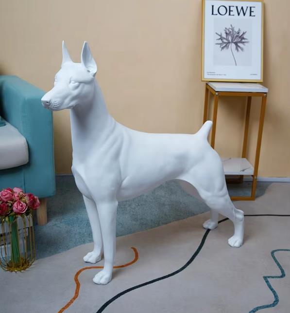 Hand Drawn Doberman Inu Resin Sculpture Dog Statue