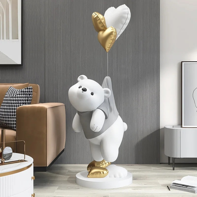 Handmade Cute Resin Balloon Polar Bear Floor Sculpture