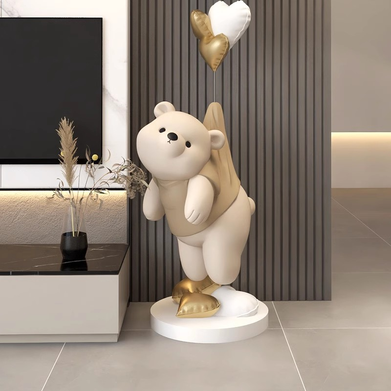 Handmade Cute Resin Balloon Polar Bear Floor Sculpture