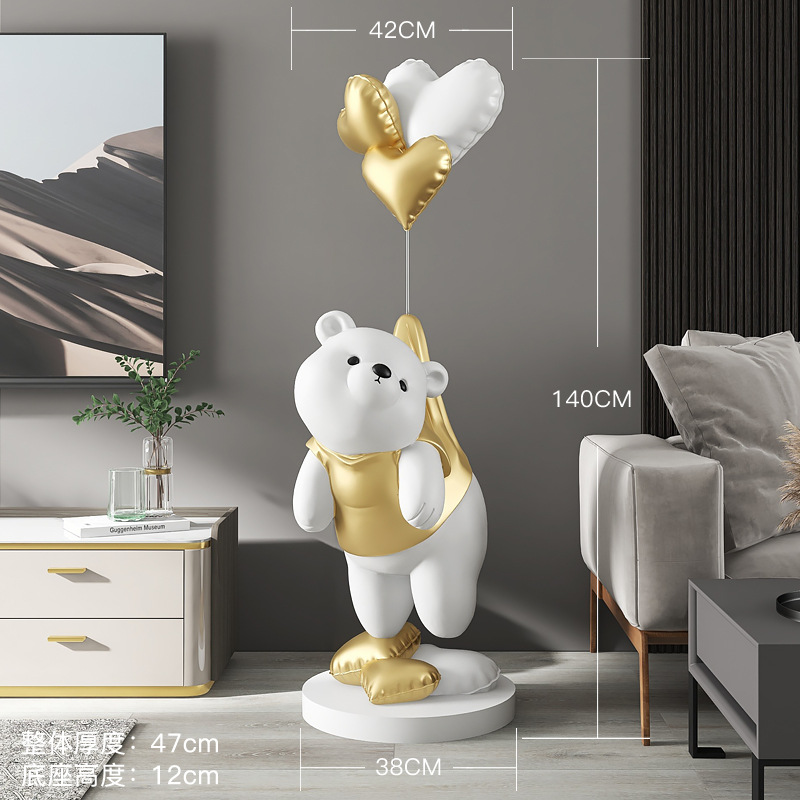 Handmade Cute Resin Balloon Polar Bear Floor Sculpture