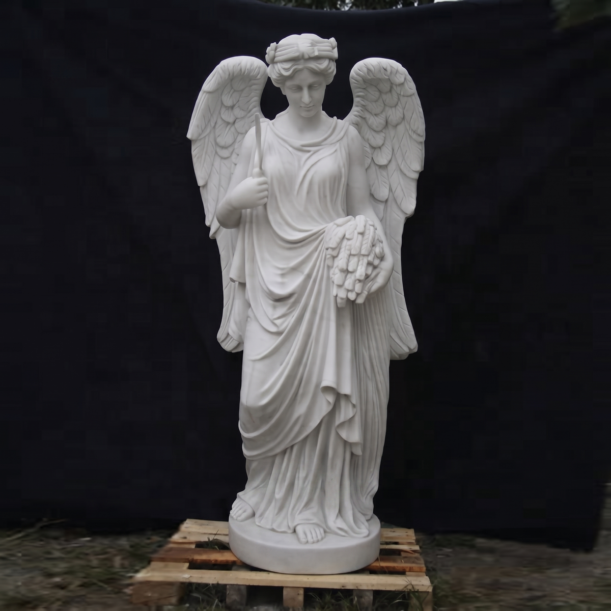 Natural Stone Marble Angel Statue with Winged Form-Garden Sculpture-OVERSCALE ART