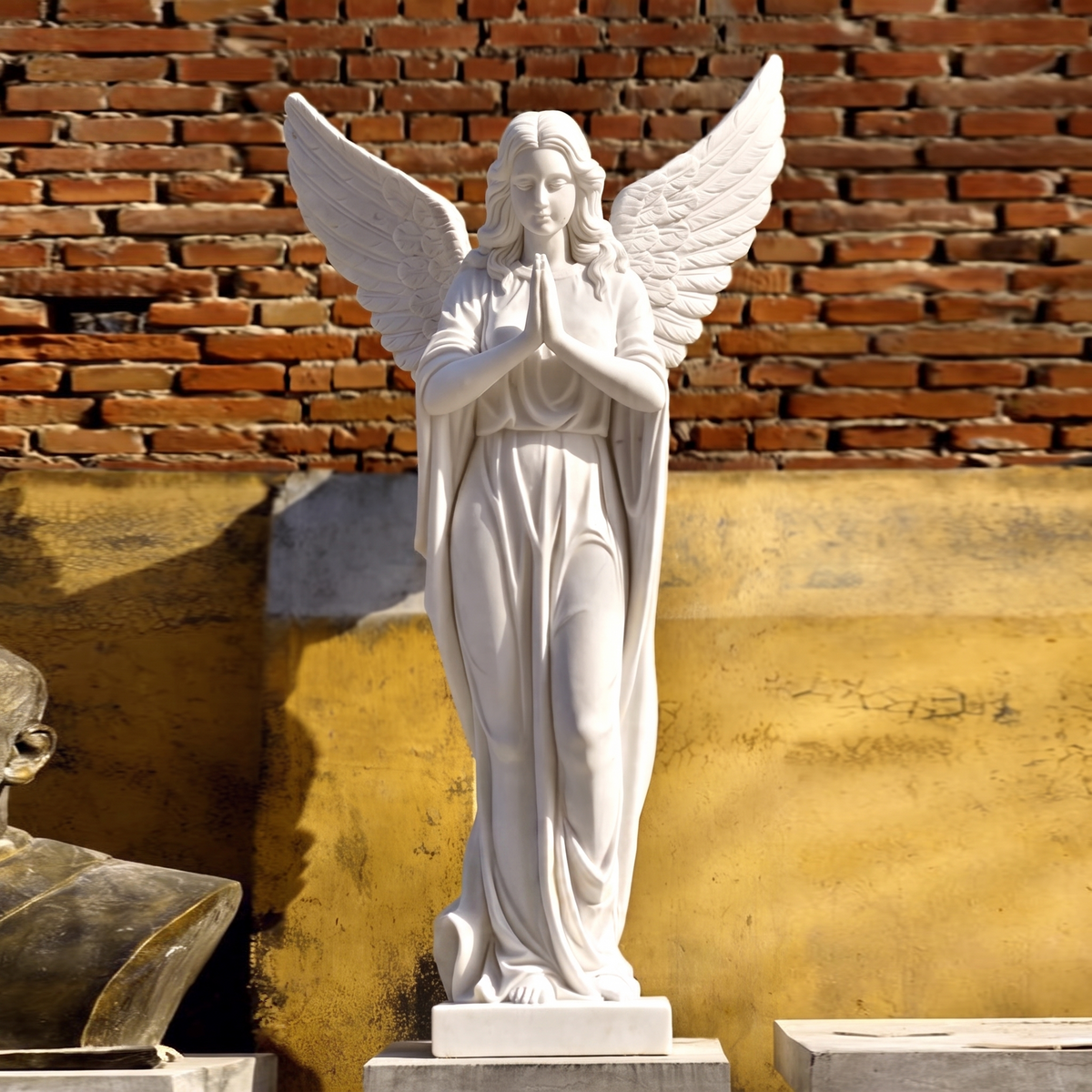 Natural Stone Marble Angel Statue with Winged Form-Garden Sculpture-OVERSCALE ART