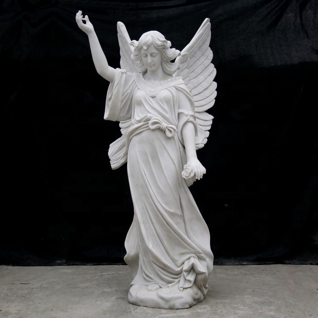 Natural Stone Marble Angel Statue with Winged Form-Garden Sculpture-OVERSCALE ART