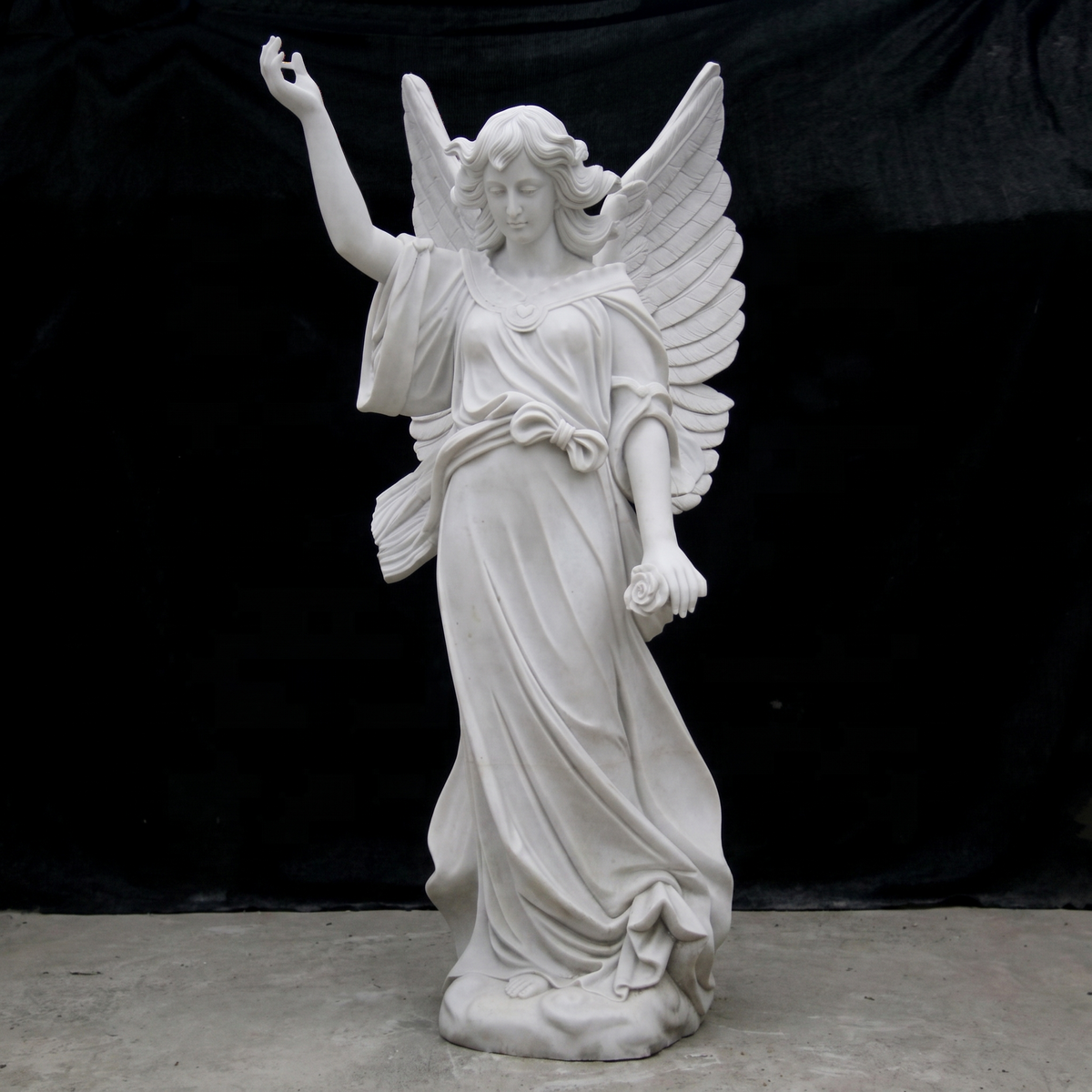 Natural Stone Marble Angel Statue with Winged Form-Garden Sculpture-OVERSCALE ART