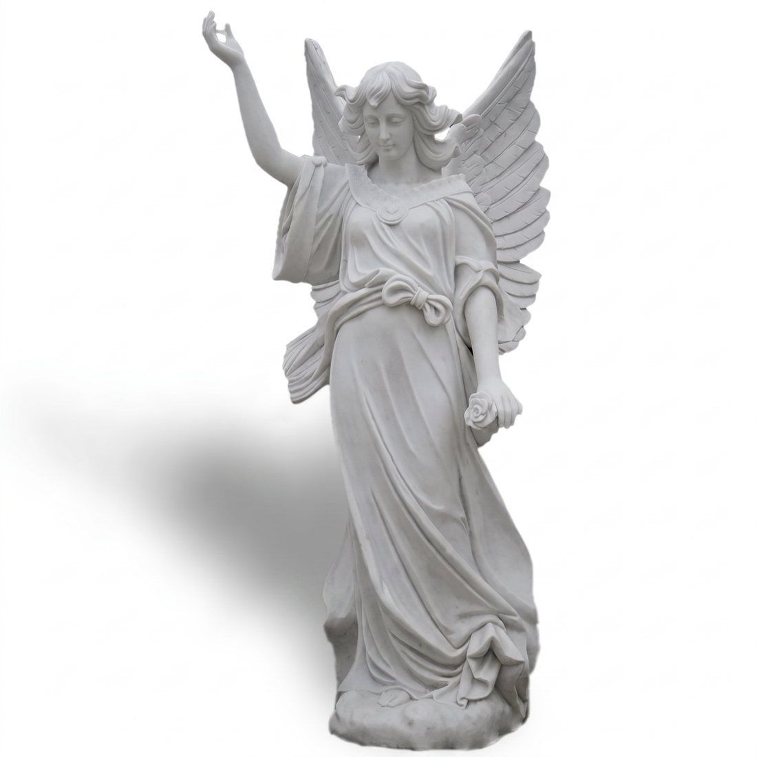 Natural Stone Marble Angel Statue with Winged Form-Garden Sculpture-OVERSCALE ART