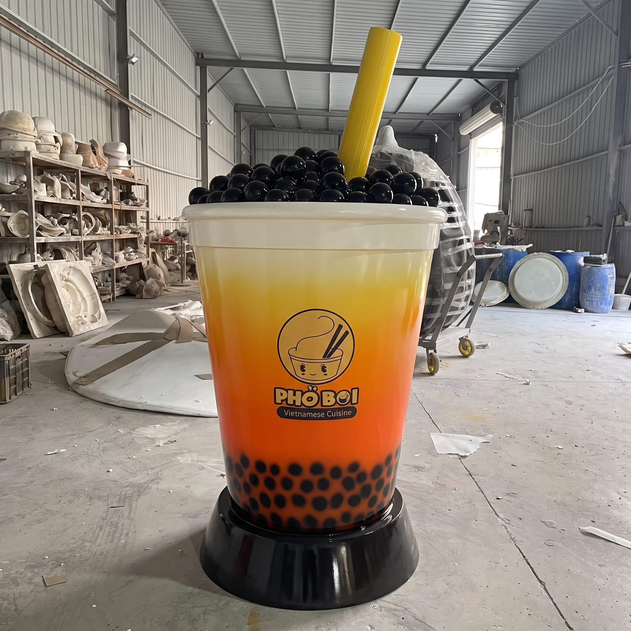 Modern Resin Bubble Tea Statue Large Outdoor Fiberglass Boba Cup