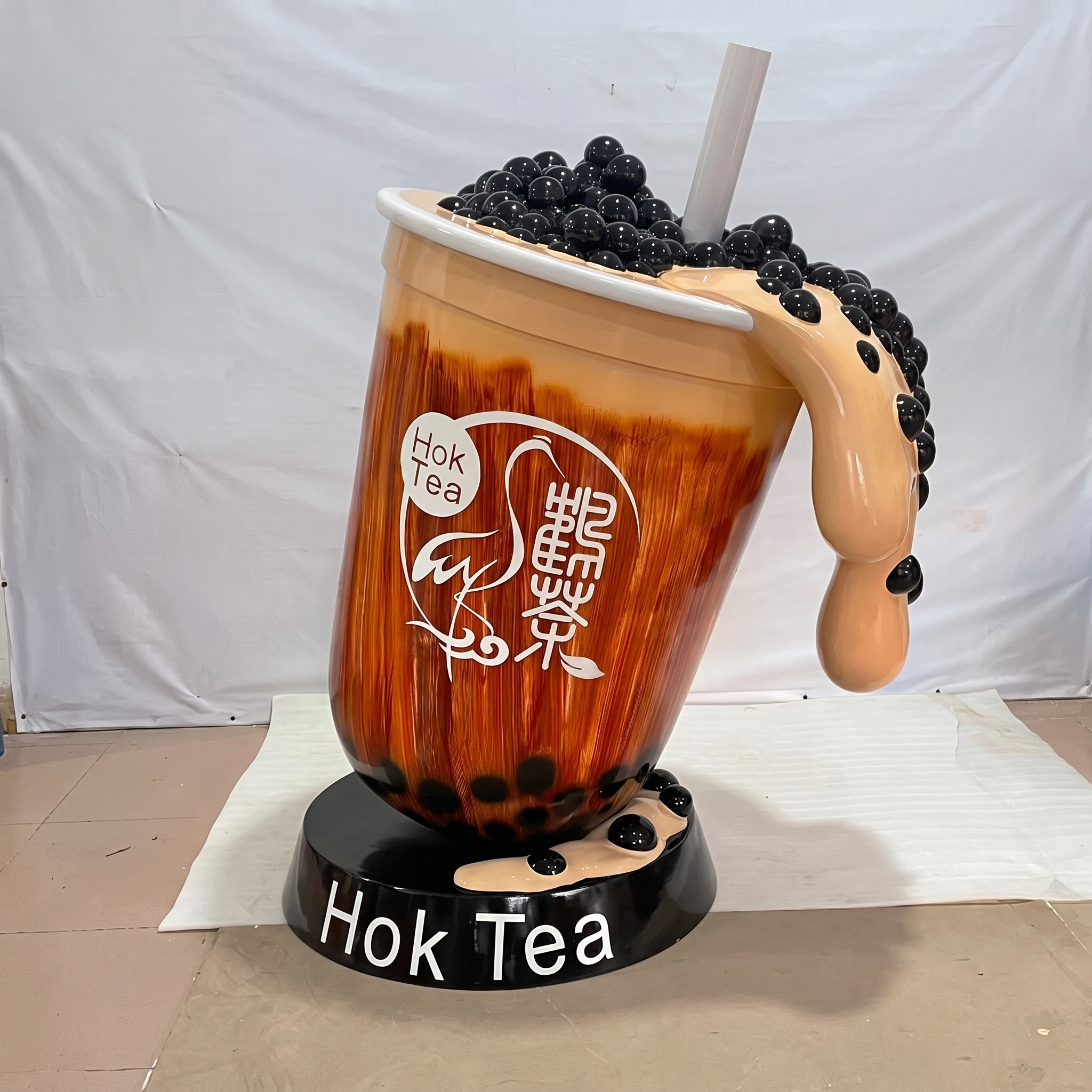 Modern Resin Bubble Tea Statue Large Outdoor Fiberglass Boba Cup