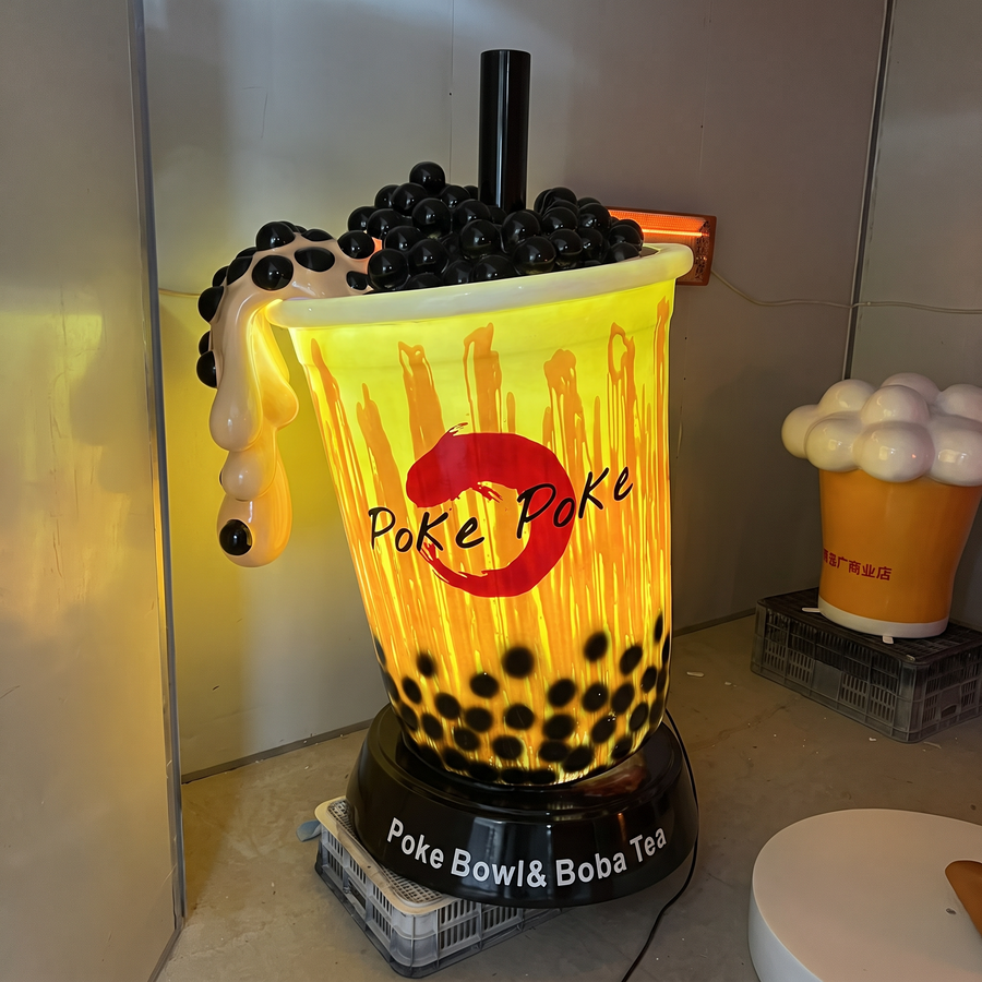 Modern Resin Bubble Tea Statue Large Outdoor Fiberglass Boba Cup
