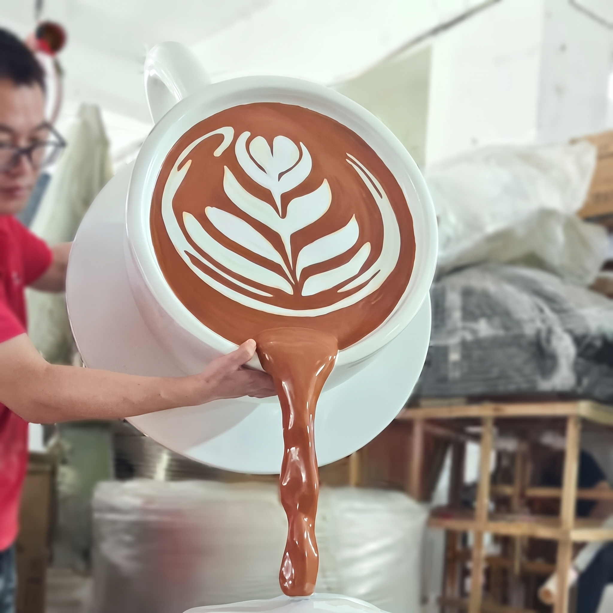 Oversized Coffee Cup Wall Sculpture in Resin Fiberglass