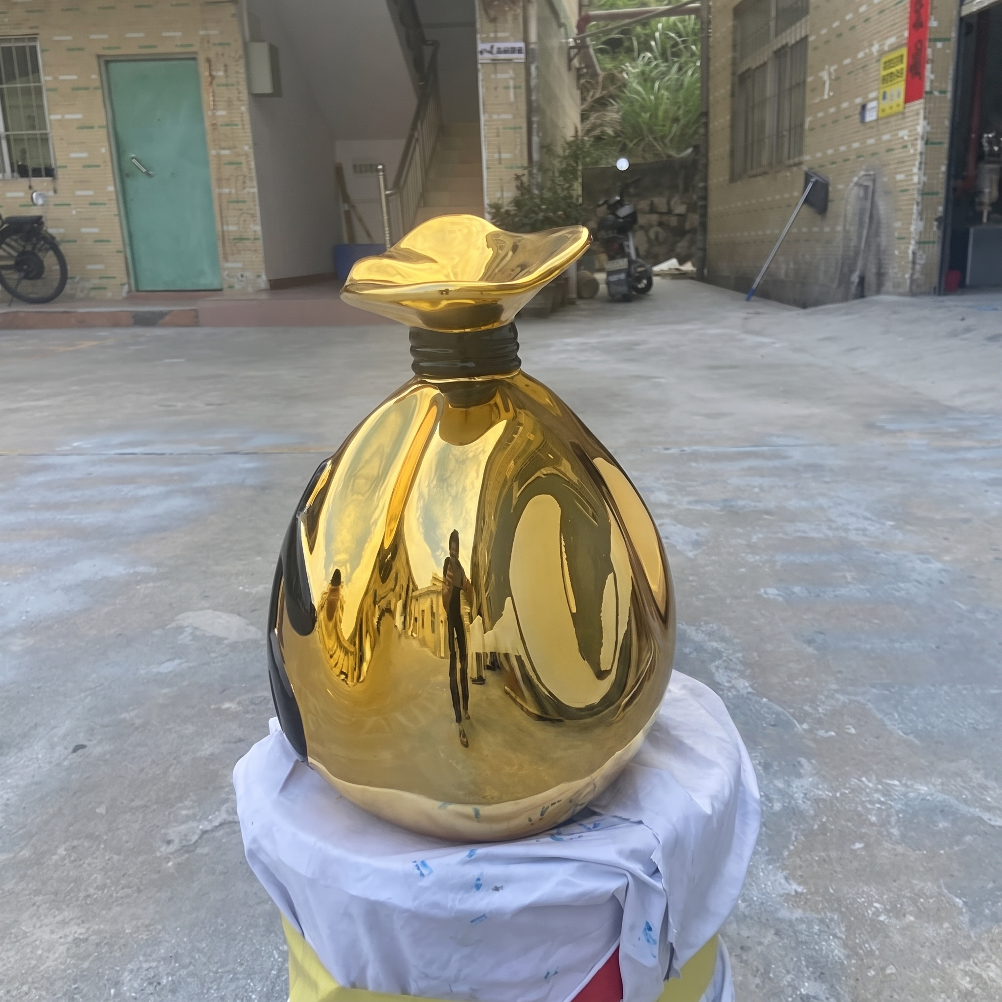 Resin Money Bag Sculpture Size Gold Plated Chrome Finish