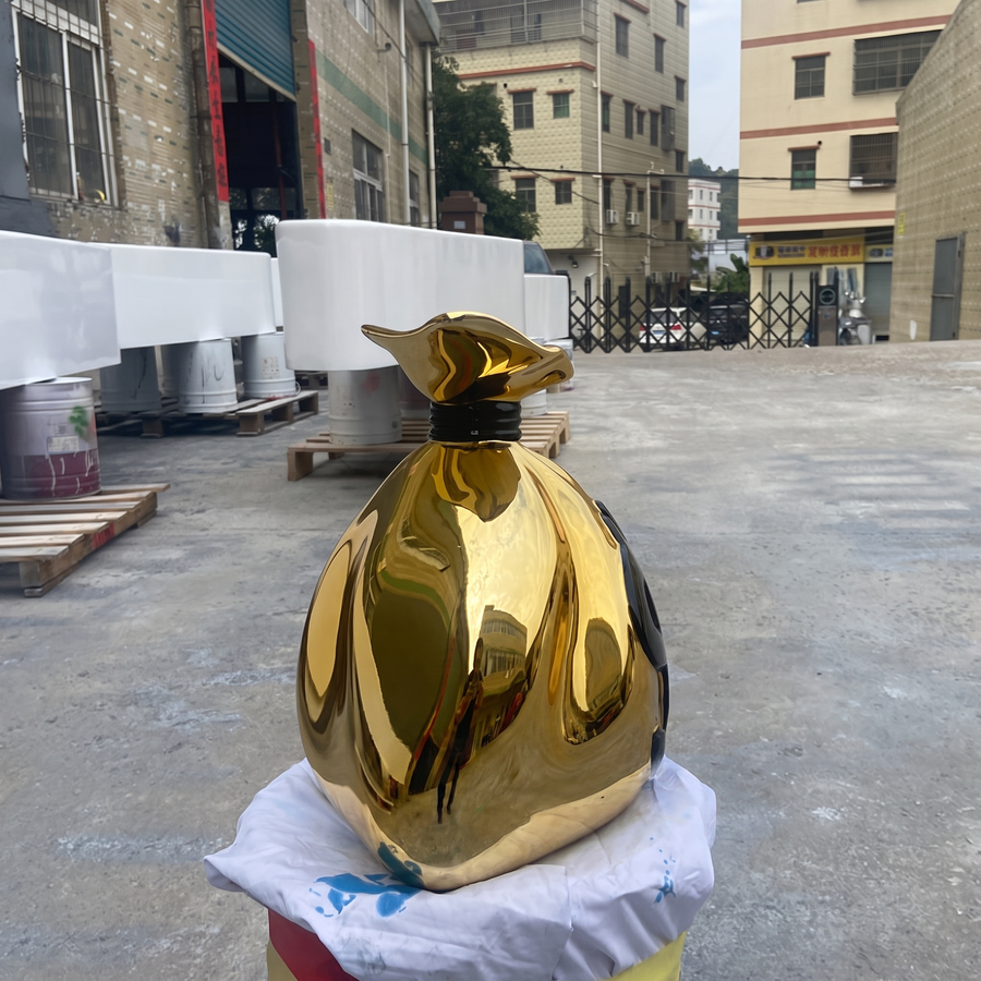 Resin Money Bag Sculpture Size Gold Plated Chrome Finish
